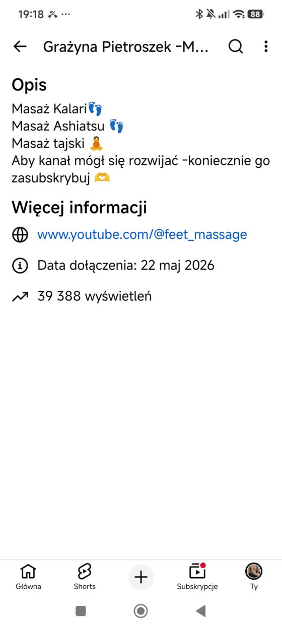 Kanał YouTube feet_massage: 39 388 wyświetleń